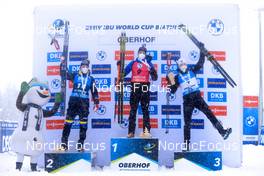 09.01.2022, Oberhof, Germany (GER): Sebastian Samuelsson (SWE), Quentin Fillon Maillet (FRA), Tarjei Boe (NOR), (l-r) -  IBU World Cup Biathlon, pursuit men, Oberhof (GER). www.nordicfocus.com. © Manzoni/NordicFocus. Every downloaded picture is fee-liable.
