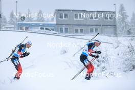 09.01.2022, Oberhof, Germany (GER): Sturla Holm Laegreid (NOR), Tarjei Boe (NOR), (l-r) -  IBU World Cup Biathlon, pursuit men, Oberhof (GER). www.nordicfocus.com. © Manzoni/NordicFocus. Every downloaded picture is fee-liable.