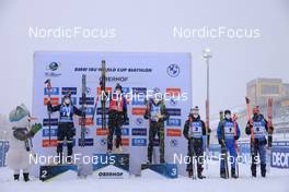 09.01.2022, Oberhof, Germany (GER): Sebastian Samuelsson (SWE), Quentin Fillon Maillet (FRA), Tarjei Boe (NOR), Sturla Holm Laegreid (NOR), Alexandr Loginov (RUS), Roman Rees (GER), (l-r) -  IBU World Cup Biathlon, pursuit men, Oberhof (GER). www.nordicfocus.com. © Manzoni/NordicFocus. Every downloaded picture is fee-liable.