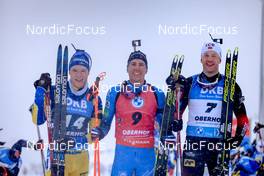 09.01.2022, Oberhof, Germany (GER): Sebastian Samuelsson (SWE), Quentin Fillon Maillet (FRA), Tarjei Boe (NOR), (l-r) -  IBU World Cup Biathlon, pursuit men, Oberhof (GER). www.nordicfocus.com. © Manzoni/NordicFocus. Every downloaded picture is fee-liable.