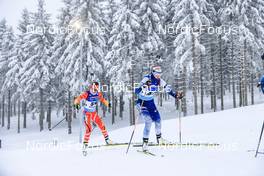 09.01.2022, Oberhof, Germany (GER): Suvi Minkkinen (FIN), Yuanmeng Chu (CHN), (l-r) -  IBU World Cup Biathlon, pursuit women, Oberhof (GER). www.nordicfocus.com. © Manzoni/NordicFocus. Every downloaded picture is fee-liable.