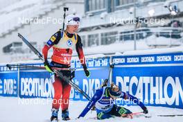 09.01.2022, Oberhof, Germany (GER): Marte Olsbu Roeiseland (NOR), Dzinara Alimbekava (BLR), (l-r) -  IBU World Cup Biathlon, pursuit women, Oberhof (GER). www.nordicfocus.com. © Manzoni/NordicFocus. Every downloaded picture is fee-liable.