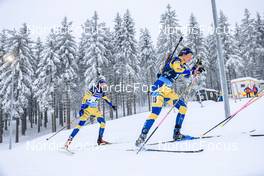 09.01.2022, Oberhof, Germany (GER): Elvira Oeberg (SWE), Stina Nilsson (SWE), (l-r) -  IBU World Cup Biathlon, pursuit women, Oberhof (GER). www.nordicfocus.com. © Manzoni/NordicFocus. Every downloaded picture is fee-liable.