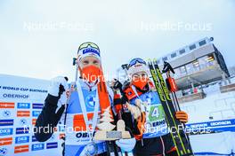 08.01.2022, Oberhof, Germany (GER): Simon Eder (AUT), Lisa Theresa Hauser (AUT), (l-r) -  IBU World Cup Biathlon, single mixed relay, Oberhof (GER). www.nordicfocus.com. © Manzoni/NordicFocus. Every downloaded picture is fee-liable.