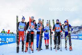 08.01.2022, Oberhof, Germany (GER): Simon Eder (AUT), Lisa Theresa Hauser (AUT), Anton Babikov (RUS), Kristina Reztsova (RUS), Artem Tyshchenko (UKR), Darya Blashko (UKR), (l-r) -  IBU World Cup Biathlon, single mixed relay, Oberhof (GER). www.nordicfocus.com. © Manzoni/NordicFocus. Every downloaded picture is fee-liable.