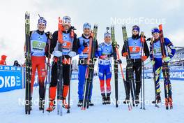 08.01.2022, Oberhof, Germany (GER): Simon Eder (AUT), Lisa Theresa Hauser (AUT), Anton Babikov (RUS), Kristina Reztsova (RUS), Artem Tyshchenko (UKR), Darya Blashko (UKR), (l-r) -  IBU World Cup Biathlon, single mixed relay, Oberhof (GER). www.nordicfocus.com. © Manzoni/NordicFocus. Every downloaded picture is fee-liable.
