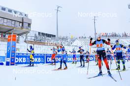 08.01.2022, Oberhof, Germany (GER): Vetle Sjaastad Christiansen (NOR), Fabien Claude (FRA), Dzmitry Lazouski (BLR), (l-r) -  IBU World Cup Biathlon, single mixed relay, Oberhof (GER). www.nordicfocus.com. © Manzoni/NordicFocus. Every downloaded picture is fee-liable.