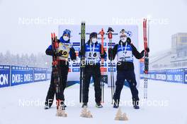 07.01.2022, Oberhof, Germany (GER): (l-r), Emilien Jacquelin (FRA), Alexandr Loginov (RUS), Sturla Holm Laegreid (NOR) -  IBU World Cup Biathlon, sprint men, Oberhof (GER). www.nordicfocus.com. © Manzoni/NordicFocus. Every downloaded picture is fee-liable.