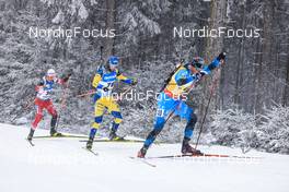 07.01.2022, Oberhof, Germany (GER): (l-r), Felix Leitner (AUT), Peppe Femling (SWE), Emilien Jacquelin (FRA) -  IBU World Cup Biathlon, sprint men, Oberhof (GER). www.nordicfocus.com. © Manzoni/NordicFocus. Every downloaded picture is fee-liable.