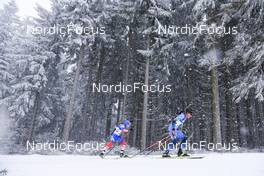 07.01.2022, Oberhof, Germany (GER): (l-r), Daniil Serokhvostov (RUS), Quentin Fillon Maillet (FRA) -  IBU World Cup Biathlon, sprint men, Oberhof (GER). www.nordicfocus.com. © Manzoni/NordicFocus. Every downloaded picture is fee-liable.