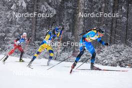 07.01.2022, Oberhof, Germany (GER): (l-r), Felix Leitner (AUT), Peppe Femling (SWE), Emilien Jacquelin (FRA) -  IBU World Cup Biathlon, sprint men, Oberhof (GER). www.nordicfocus.com. © Manzoni/NordicFocus. Every downloaded picture is fee-liable.