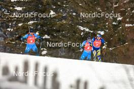 16.01.2022, Ruhpolding, Germany (GER): Simon Desthieux (FRA), Eric Perrot (FRA), Dmytro Pidruchnyi (UKR), (l-r) - IBU World Cup Biathlon, pursuit men, Ruhpolding (GER). www.nordicfocus.com. © Manzoni/NordicFocus. Every downloaded picture is fee-liable.