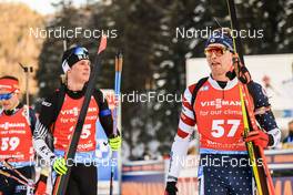 16.01.2022, Ruhpolding, Germany (GER): Sean Doherty (USA), Campbell Wright (NZL), (l-r) - IBU World Cup Biathlon, pursuit men, Ruhpolding (GER). www.nordicfocus.com. © Manzoni/NordicFocus. Every downloaded picture is fee-liable.