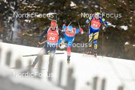 16.01.2022, Ruhpolding, Germany (GER): Roman Rees (GER), Maksim Tsvetkov (RUS), Artem Pryma (UKR), (l-r) - IBU World Cup Biathlon, pursuit men, Ruhpolding (GER). www.nordicfocus.com. © Manzoni/NordicFocus. Every downloaded picture is fee-liable.