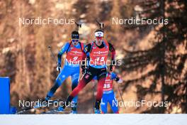16.01.2022, Ruhpolding, Germany (GER): Erlend Bjoentegaard (NOR), Eric Perrot (FRA), (l-r) - IBU World Cup Biathlon, pursuit men, Ruhpolding (GER). www.nordicfocus.com. © Manzoni/NordicFocus. Every downloaded picture is fee-liable.