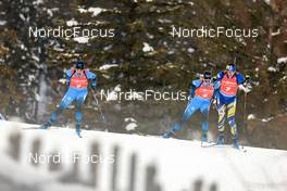 16.01.2022, Ruhpolding, Germany (GER): Simon Desthieux (FRA), Eric Perrot (FRA), Dmytro Pidruchnyi (UKR), (l-r) - IBU World Cup Biathlon, pursuit men, Ruhpolding (GER). www.nordicfocus.com. © Manzoni/NordicFocus. Every downloaded picture is fee-liable.