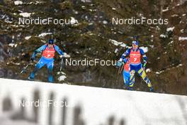 16.01.2022, Ruhpolding, Germany (GER): Simon Desthieux (FRA), Dmytro Pidruchnyi (UKR), (l-r) - IBU World Cup Biathlon, pursuit men, Ruhpolding (GER). www.nordicfocus.com. © Manzoni/NordicFocus. Every downloaded picture is fee-liable.