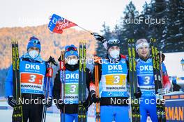 15.01.2022, Ruhpolding, Germany (GER): Said Karimulla Khalili (RUS), Daniil Serokhvostov (RUS), Alexandr Loginov (RUS), Maksim Tsvetkov (RUS), (l-r) - IBU World Cup Biathlon, relay men, Ruhpolding (GER). www.nordicfocus.com. © Manzoni/NordicFocus. Every downloaded picture is fee-liable.