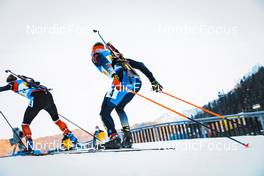 15.01.2022, Ruhpolding, Germany (GER): Jules Burnotte (CAN), Benedikt Doll (GER), (l-r) - IBU World Cup Biathlon, relay men, Ruhpolding (GER). www.nordicfocus.com. © Manzoni/NordicFocus. Every downloaded picture is fee-liable.