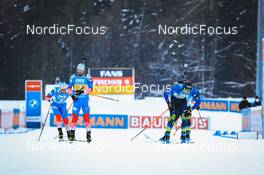 15.01.2022, Ruhpolding, Germany (GER): Maksim Tsvetkov (RUS), Alexandr Loginov (RUS), Maksim Varabei (BLR), Anton Smolski (BLR), (l-r) - IBU World Cup Biathlon, relay men, Ruhpolding (GER). www.nordicfocus.com. © Manzoni/NordicFocus. Every downloaded picture is fee-liable.