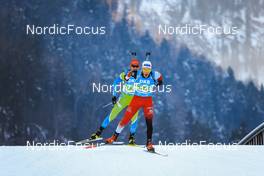 15.01.2022, Ruhpolding, Germany (GER): Jakov Fak (SLO), Simon Eder (AUT), (l-r) - IBU World Cup Biathlon, relay men, Ruhpolding (GER). www.nordicfocus.com. © Manzoni/NordicFocus. Every downloaded picture is fee-liable.