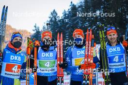 15.01.2022, Ruhpolding, Germany (GER): Erik Lesser (GER), Roman Rees (GER), Benedikt Doll (GER), Philipp Nawrath (GER), (l-r) - IBU World Cup Biathlon, relay men, Ruhpolding (GER). www.nordicfocus.com. © Manzoni/NordicFocus. Every downloaded picture is fee-liable.