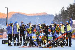15.01.2022, Ruhpolding, Germany (GER): Benedikt Doll (GER), Philipp Nawrath (GER), Roman Rees (GER), Erik Lesser (GER), Event Feature: German team - IBU World Cup Biathlon, relay men, Ruhpolding (GER). www.nordicfocus.com. © Manzoni/NordicFocus. Every downloaded picture is fee-liable.