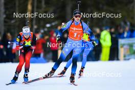 14.01.2022, Ruhpolding, Germany (GER): Marte Olsbu Roeiseland (NOR), Anais Chevalier-Bouchet (FRA), (l-r) - IBU World Cup Biathlon, relay women, Ruhpolding (GER). www.nordicfocus.com. © Manzoni/NordicFocus. Every downloaded picture is fee-liable.