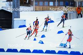 14.01.2022, Ruhpolding, Germany (GER): Fuyuko Tachizaki (JPN), Monika Hojnisz-Starega (POL), Irene Cadurisch (SUI), Regina Oja (EST), Galina Vishnevskaya-Sheporenko (KAZ), (l-r) - IBU World Cup Biathlon, relay women, Ruhpolding (GER). www.nordicfocus.com. © Manzoni/NordicFocus. Every downloaded picture is fee-liable.