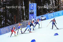14.01.2022, Ruhpolding, Germany (GER): Katharina Innerhofer (AUT), Stina Nilsson (SWE), Chloe Chevalier (FRA), Tuuli Tomingas (EST), Dzinara Alimbekava (BLR), Vanessa Hinz (GER), (l-r) - IBU World Cup Biathlon, relay women, Ruhpolding (GER). www.nordicfocus.com. © Manzoni/NordicFocus. Every downloaded picture is fee-liable.