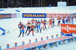 14.01.2022, Ruhpolding, Germany (GER): Iryna Leshchanka (BLR), Anais Chevalier-Bouchet (FRA), Vanessa Voigt (GER), Marte Olsbu Roeiseland (NOR), Susan Dunklee (USA), Lisa Vittozzi (ITA), (l-r) - IBU World Cup Biathlon, relay women, Ruhpolding (GER). www.nordicfocus.com. © Manzoni/NordicFocus. Every downloaded picture is fee-liable.