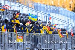 14.01.2022, Ruhpolding, Germany (GER): Event Feature: Volounteers act as fans on the grandstand - IBU World Cup Biathlon, relay women, Ruhpolding (GER). www.nordicfocus.com. © Manzoni/NordicFocus. Every downloaded picture is fee-liable.