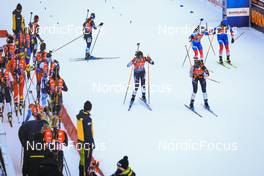 14.01.2022, Ruhpolding, Germany (GER): Johanna Talihaerm (EST), Deedra Irwin (USA), Hallie Grossman (USA), Kristina Reztsova (RUS), Irina Kazakevich (RUS), (l-r) - IBU World Cup Biathlon, relay women, Ruhpolding (GER). www.nordicfocus.com. © Manzoni/NordicFocus. Every downloaded picture is fee-liable.
