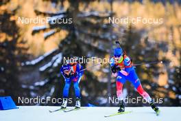 14.01.2022, Ruhpolding, Germany (GER): Selina Gasparin (SUI), Irina Kazakevich (RUS), (l-r) - IBU World Cup Biathlon, relay women, Ruhpolding (GER). www.nordicfocus.com. © Manzoni/NordicFocus. Every downloaded picture is fee-liable.