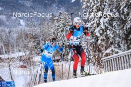 13.01.2022, Ruhpolding, Germany (GER): Haavard Gutuboe Bogetveit (NOR), Antonin Guigonnat (FRA), (l-r) - IBU World Cup Biathlon, sprint men, Ruhpolding (GER). www.nordicfocus.com. © Manzoni/NordicFocus. Every downloaded picture is fee-liable.