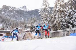 13.01.2022, Ruhpolding, Germany (GER): Haavard Gutuboe Bogetveit (NOR), Kalev Ermits (EST), Cornel Puchianu (ROU), (l-r) - IBU World Cup Biathlon, sprint men, Ruhpolding (GER). www.nordicfocus.com. © Manzoni/NordicFocus. Every downloaded picture is fee-liable.