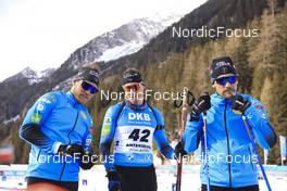 20.01.2022, Antholz, Italy (ITA): Antonin Guigonnat (FRA), Emilien Jacquelin (FRA), Simon Desthieux (FRA), (l-r) - IBU World Cup Biathlon, individual men, Antholz (ITA). www.nordicfocus.com. © Manzoni/NordicFocus. Every downloaded picture is fee-liable.