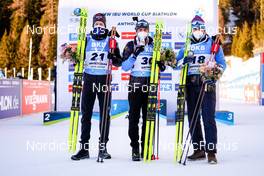 20.01.2022, Antholz, Italy (ITA): Tarjei Boe (NOR), Anton Babikov (RUS), Said Karimulla Khalili (RUS), (l-r) - IBU World Cup Biathlon, individual men, Antholz (ITA). www.nordicfocus.com. © Thibaut/NordicFocus. Every downloaded picture is fee-liable.