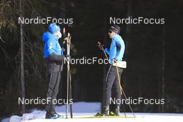 20.01.2022, Antholz, Italy (ITA): Vincent Vittoz (FRA), coach team France, Quentin Fillon Maillet (FRA), (l-r) - IBU World Cup Biathlon, individual men, Antholz (ITA). www.nordicfocus.com. © Manzoni/NordicFocus. Every downloaded picture is fee-liable.