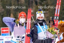 22.01.2022, Antholz, Italy (ITA): Benedikt Doll (GER), Sturla Holm Laegreid (NOR), (l-r) - IBU World Cup Biathlon, mass men, Antholz (ITA). www.nordicfocus.com. © Thibaut/NordicFocus. Every downloaded picture is fee-liable.
