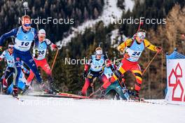 22.01.2022, Antholz, Italy (ITA): Benedikt Doll (GER), Felix Leitner (AUT), Florent Claude (BEL), (l-r) - IBU World Cup Biathlon, mass men, Antholz (ITA). www.nordicfocus.com. © Thibaut/NordicFocus. Every downloaded picture is fee-liable.