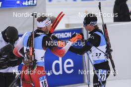 22.01.2022, Antholz, Italy (ITA): Simon Eder (AUT), Campbell Wright (NZL), (l-r) - IBU World Cup Biathlon, mass men, Antholz (ITA). www.nordicfocus.com. © Manzoni/NordicFocus. Every downloaded picture is fee-liable.