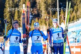 23.01.2022, Antholz, Italy (ITA): Anais Chevalier-Bouchet (FRA), Dorothea Wierer (ITA), Dzinara Alimbekava (BLR), (l-r) - IBU World Cup Biathlon, mass women, Antholz (ITA). www.nordicfocus.com. © Thibaut/NordicFocus. Every downloaded picture is fee-liable.