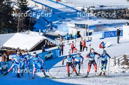 23.01.2022, Antholz, Italy (ITA): Kristina Reztsova (RUS), Valeriia Vasnetcova (RUS), Tiril Eckhoff (NOR), Ingrid Landmark Tandrevold (NOR), Hanna Sola (BLR), (l-r) - IBU World Cup Biathlon, mass women, Antholz (ITA). www.nordicfocus.com. © Thibaut/NordicFocus. Every downloaded picture is fee-liable.