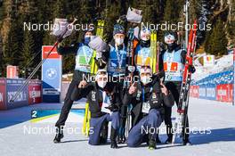 23.01.2022, Antholz, Italy (ITA): Tarjei Boe (NOR), Vetle Sjaastad Christiansen (NOR), Johannes Thingnes Boe (NOR), Sturla Holm Laegreid (NOR), (l-r) - IBU World Cup Biathlon, relay men, Antholz (ITA). www.nordicfocus.com. © Thibaut/NordicFocus. Every downloaded picture is fee-liable.