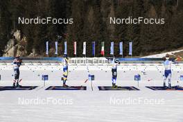 23.01.2022, Antholz, Italy (ITA): Jake Brown (USA), Gabriel Stegmayr (SWE), Kalev Ermits (EST), Heikki Laitinen (FIN), (l-r) - IBU World Cup Biathlon, relay men, Antholz (ITA). www.nordicfocus.com. © Manzoni/NordicFocus. Every downloaded picture is fee-liable.