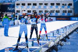 23.01.2022, Antholz, Italy (ITA): Eric Perrot (FRA), Lucas Fratzscher (GER), (l-r) - IBU World Cup Biathlon, relay men, Antholz (ITA). www.nordicfocus.com. © Thibaut/NordicFocus. Every downloaded picture is fee-liable.