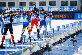 23.01.2022, Antholz, Italy (ITA): Harald Lemmerer (AUT), Joscha Burkhalter (SUI), Lukas Hofer (ITA), (l-r)  - IBU World Cup Biathlon, relay men, Antholz (ITA). www.nordicfocus.com. © Thibaut/NordicFocus. Every downloaded picture is fee-liable.
