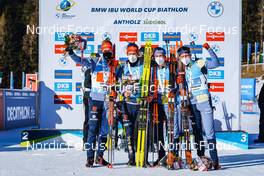 23.01.2022, Antholz, Italy (ITA): Roman Rees (GER), Philipp Horn (GER), David Zobel (GER), Lucas Fratzscher (GER), (l-r) - IBU World Cup Biathlon, relay men, Antholz (ITA). www.nordicfocus.com. © Thibaut/NordicFocus. Every downloaded picture is fee-liable.