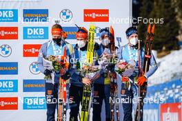 23.01.2022, Antholz, Italy (ITA): Roman Rees (GER), Philipp Horn (GER), David Zobel (GER), Lucas Fratzscher (GER), (l-r)  - IBU World Cup Biathlon, relay men, Antholz (ITA). www.nordicfocus.com. © Thibaut/NordicFocus. Every downloaded picture is fee-liable.